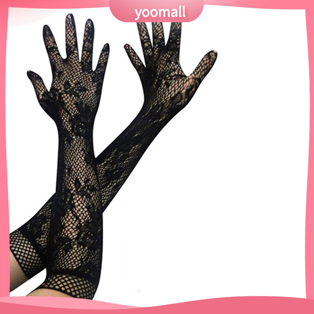 Găng Tay Dài Khuỷu Tay Phối Ren Hoa Gợi Cảm Cho Nữ