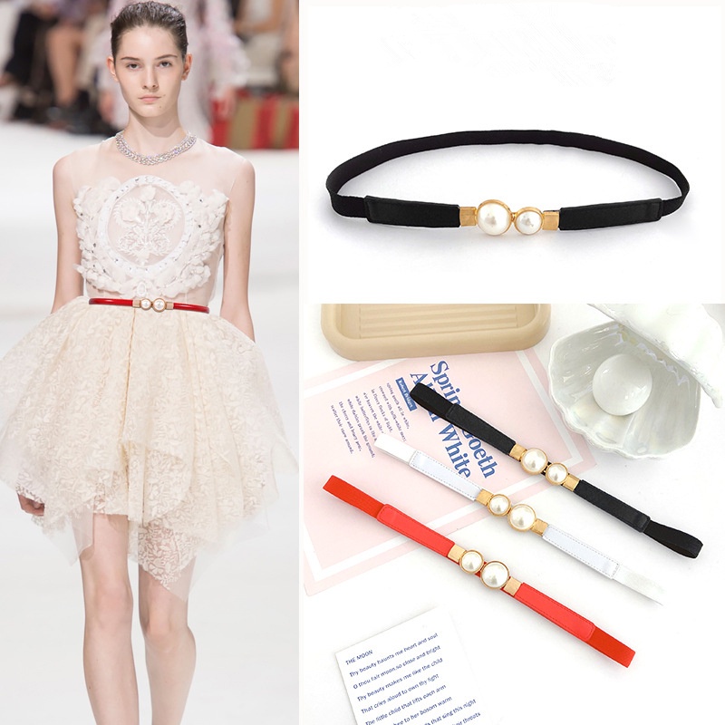 Thắt Lưng Nữ Co Giãn Đính Ngọc Trai Phong Cách Vintage