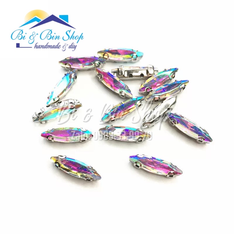 200 Viên Đá Đế Lá Me Dài 4x15mm Hạt Pha Lê Đính Kết Trang Phục Thời Trang