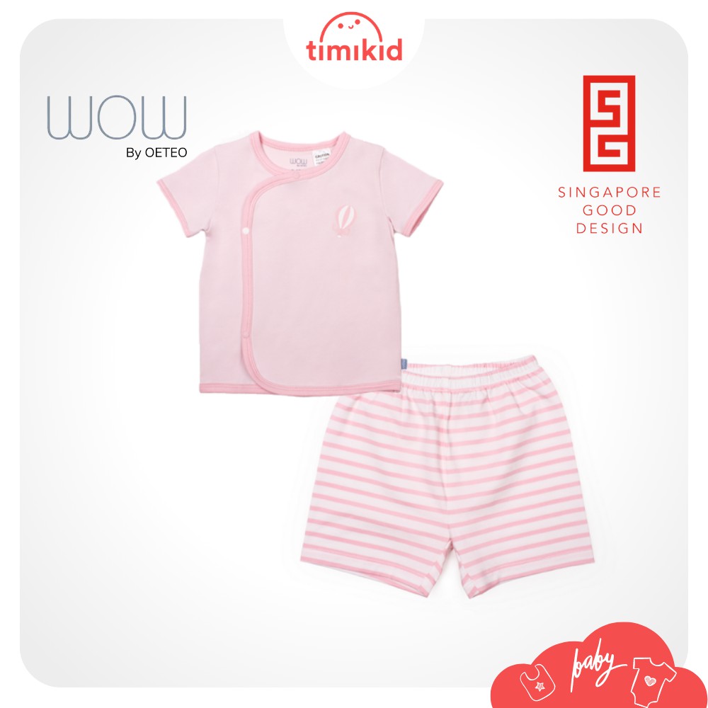 Bộ Thun Ngắn Tay Cài Lệch Wow By Oeteo  Chất Liệu Cotton Thoáng Mát Cho Bé Từ 0-12 Tháng - Timikid Store