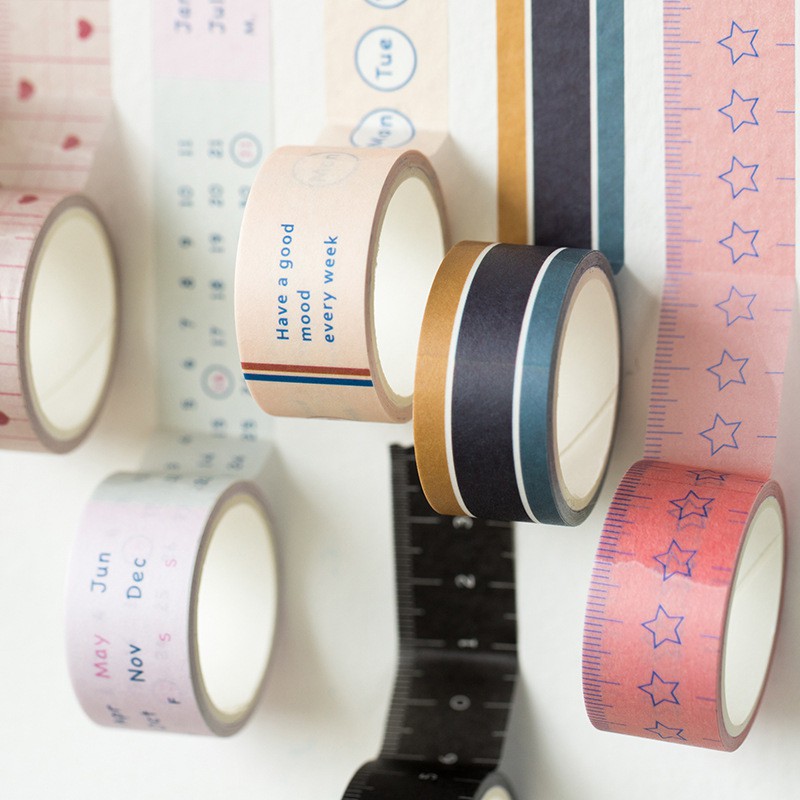 Set 3 washi tape kế hoạch ngày, tháng, năm băng keo giấy trang trí màu pastel