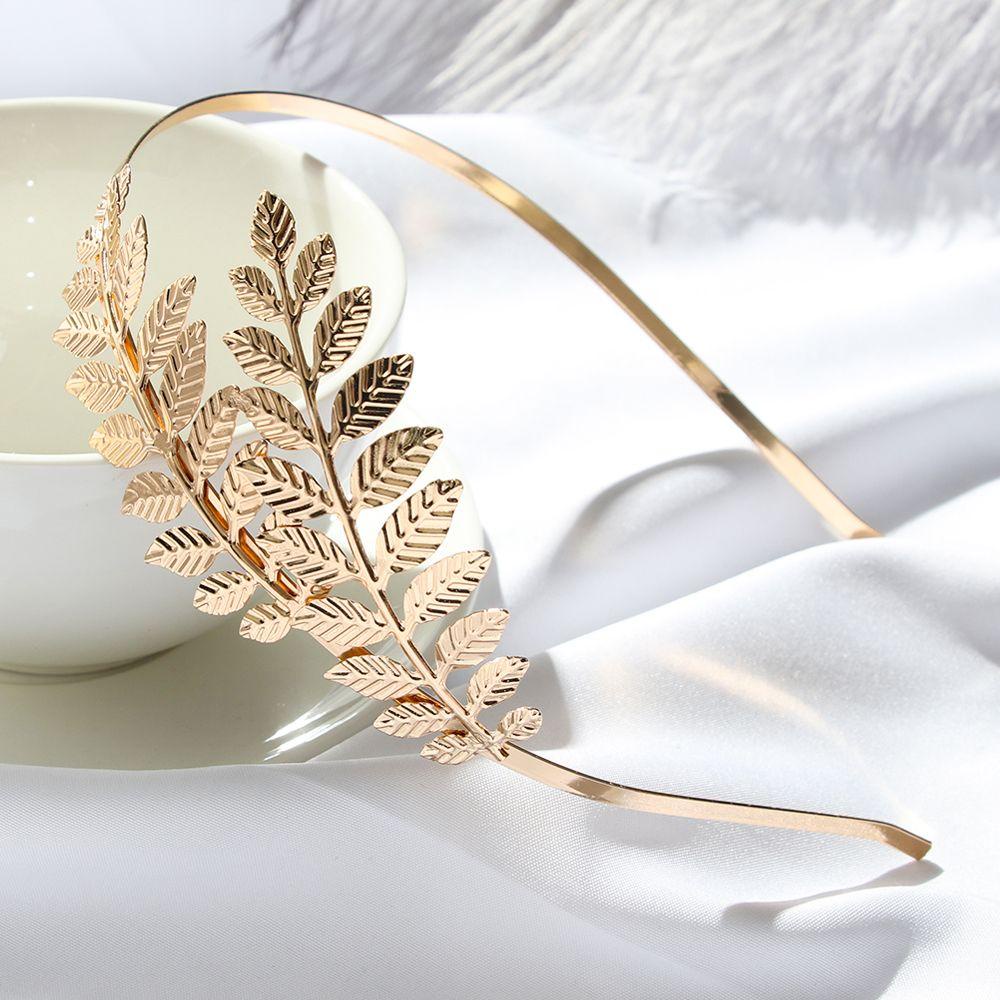 LAKAMIER [Ready Stock] Bride Headbands Golden Leaves Wedding Hair Crown Hairhoop Tiara