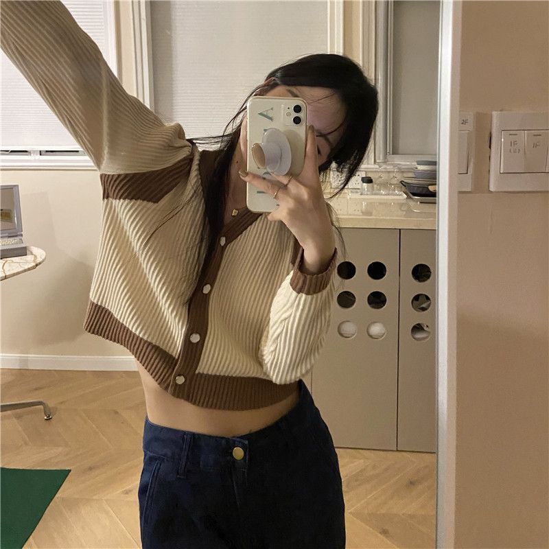 Áo Khoác Cardigan Dệt Kim Tay Dài Cổ Chữ V Thời Trang Xinh Xắn Cho Nữ