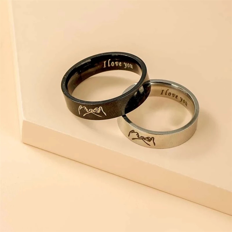 Nhẫn Thép Không Gỉ Khắc Chữ I Love You Lãng Mạn