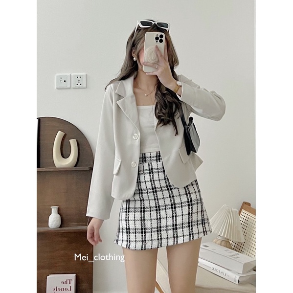 Áo Vest Croptop Tay Dài Nữ 2 Lớp, Blazer Dáng Ngắn Vạt Bầu