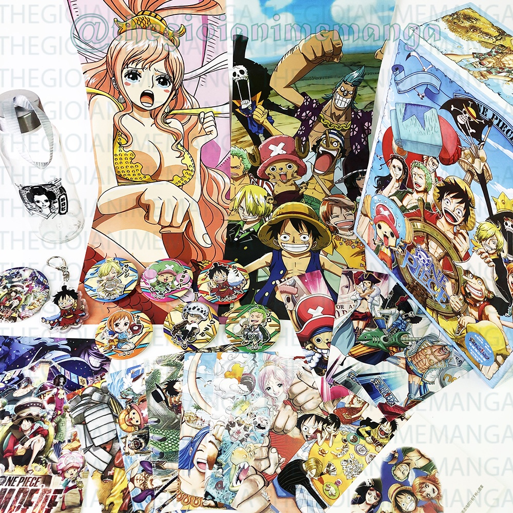 (200) Hộp Quà tặng To anime ONE PIECE ĐẢO HẢI TẶC có bình nước ảnh dán vòng tay ảnh thẻ postcard chibi