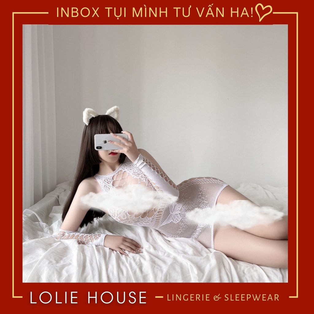 Váy body ren lưới sexy kèm găng tay quyến rũ, váy đầm ngủ xuyên thấu ôm sát LOLIE HOUSE - BS21