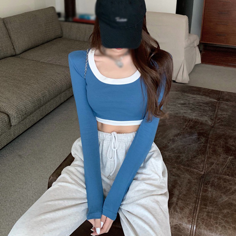 Áo thun croptop tay dài màu trơn thiết kế quyến rũ