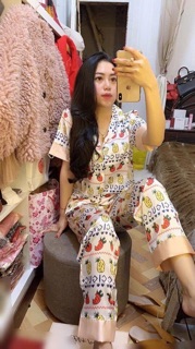 Bộ ngủ lụa satin quả Dâu
