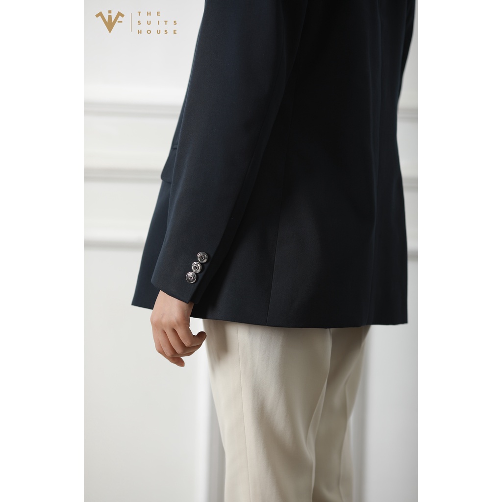 Bộ vest nữ xanh đen đậm phối trắng kem 2 khuy 3 túi, suits sartorial chất cashmere The Suits House