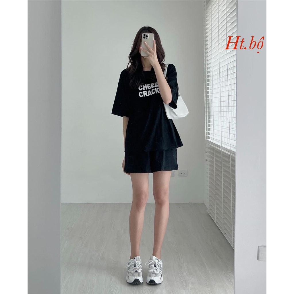 Set bộ đồ nữ,Áo phông thun Chữ Crack form thụng quần đùi sooc mặc đi chơi ở nhà đều xinh