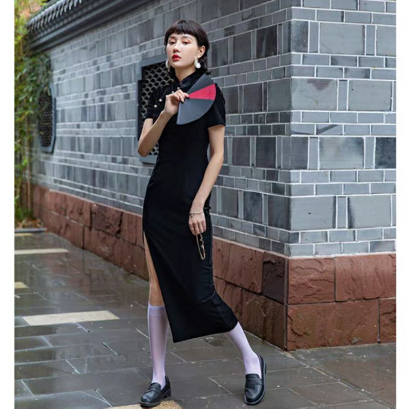Sườn Xám Nhung Dáng Dài Đính Hạt Sang Trọng 40-70kg