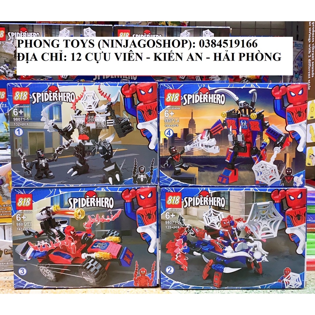 [Có sẵn] Lắp ráp xếp hình Lego Spiderman Avenger City 98071 : Đại chiến Siêu xe Người nhện Biến hình 4 in 1 (4 hộp)