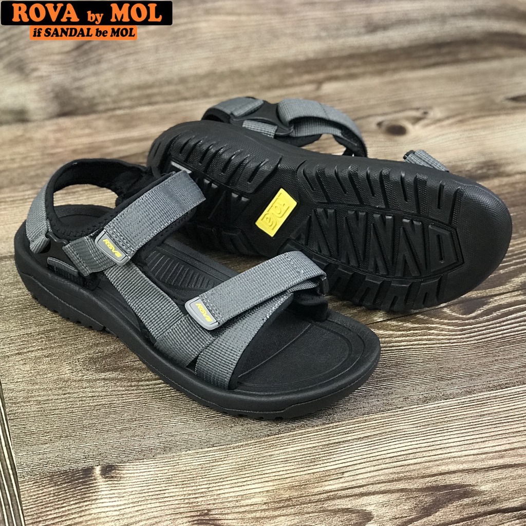 Giày sandal nam hiệu Rova siêu bền quai ngang đế cao su quai dù đi làm đi học màu xám mã RV866