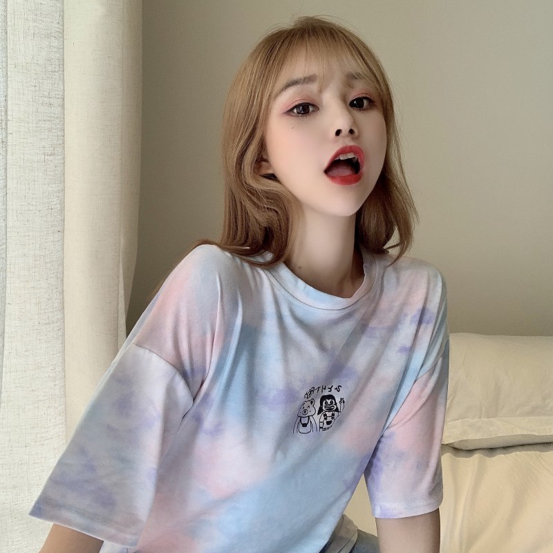 SUXI Áo Thun Tay Ngắn Cổ Tròn Thiết Kế Dáng Rộng Che Khuyết Điểm