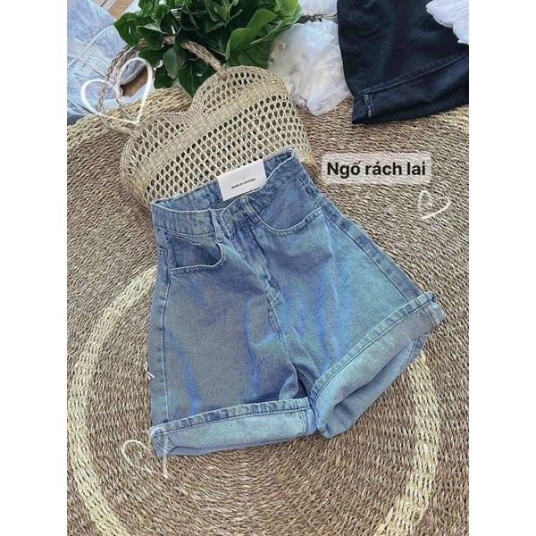 Quần short jeans ngố rách lai