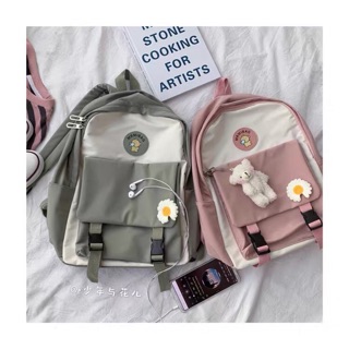 （Sẵn) Balo Ulzzang đi học MRNIBAG hoa cúc MS495