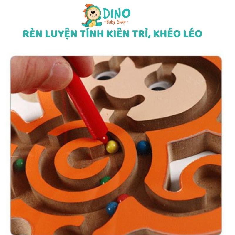 Đồ chơi mê cung lăn bi, đồ chơi giải đố hình động vật đáng yêu bằng gỗ an toàn Dino