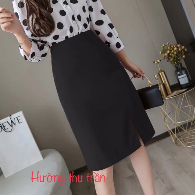 Chân Váy Chữ A Xẻ Trước Trẻ Trung, Chân Váy Công Sở Qua Gối, A xẻ 70