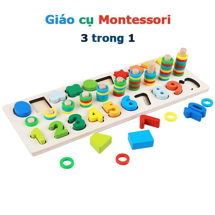 Bảng Gỗ Giáo Cụ Montessori  Ghép Chữ Số Và Hình Học Kèm Vòng Màu Sắc