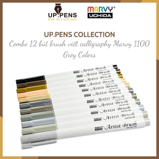 Combo 12 bút brush viết calligraphy Marvy Artist Brush 1100 - Grey Colors