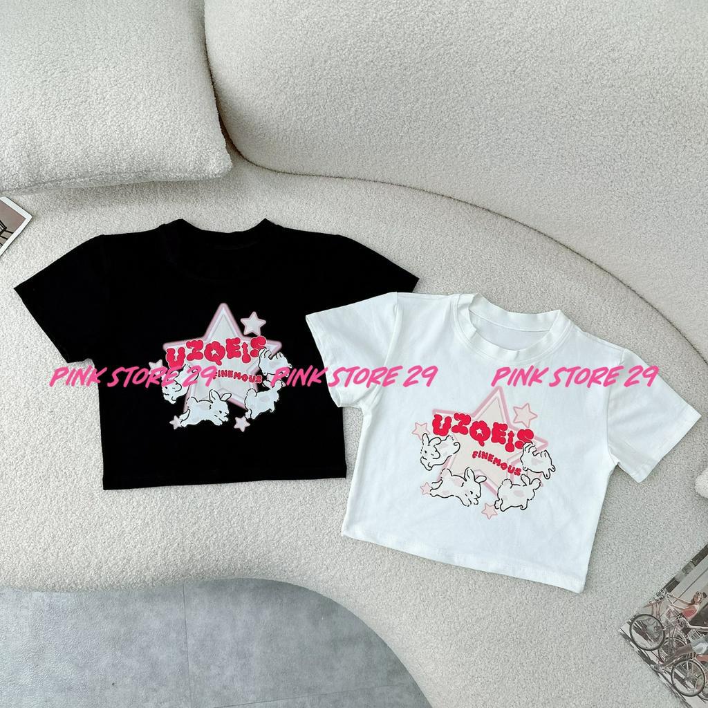 Áo croptop tay ngắn PINKSTORE29 in hình ngôi sao xinh xắn UZQEIS A5721