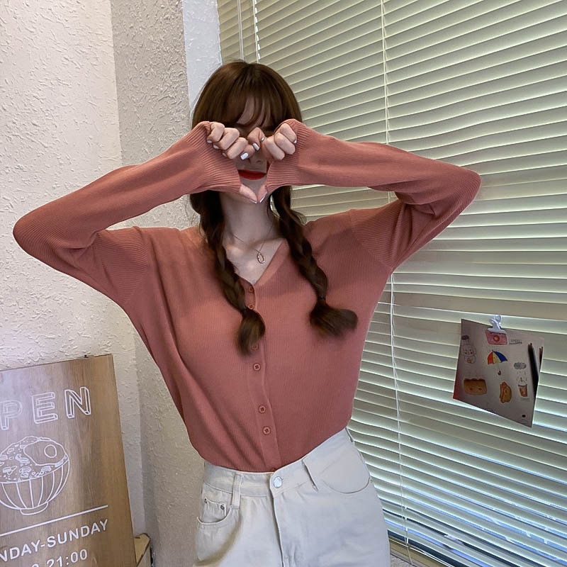 Áo khoác cardigan mỏng tay dài dáng rộng cổ chữ V dễ thương đáng yêu dành cho nữ
