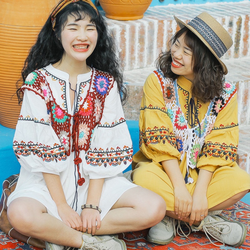 Áo Croptop Dệt Kim Không Tay Phong Cách Boho Ngọt Ngào Dành Cho Nữ