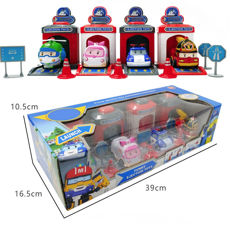 Bộ 04 xe và nhà đẩy Robocar Poli đồ chơi trẻ em