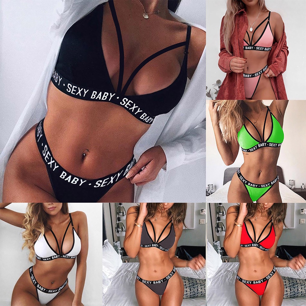 Bộ Đồ Lót Lọt Khe Màu Trơn In Chữ Thời Trang Quyến Rũ Cho Nữ