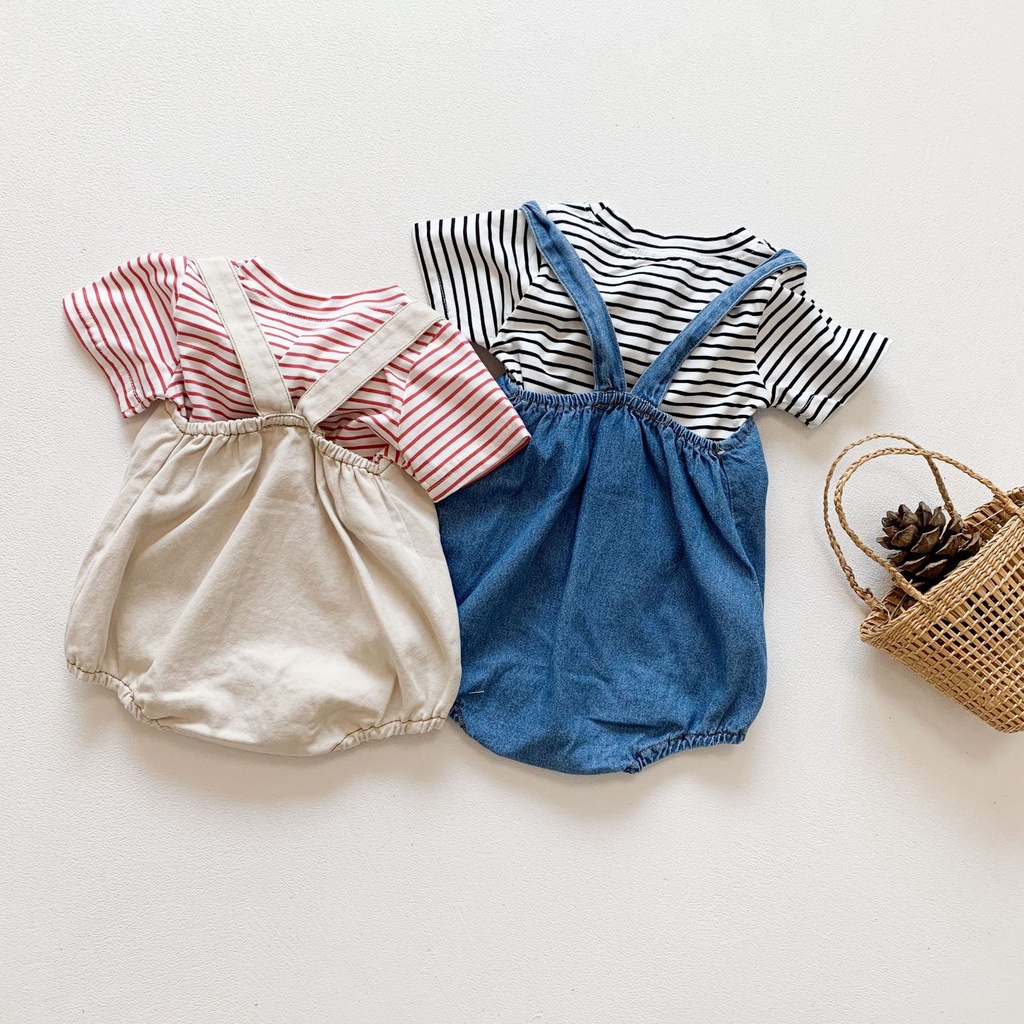 Bộ Áo Liền Quần Denim Tay Ngắn Hai Mảnh Phong Cách Mới Mùa Hè Cho Bé Gái