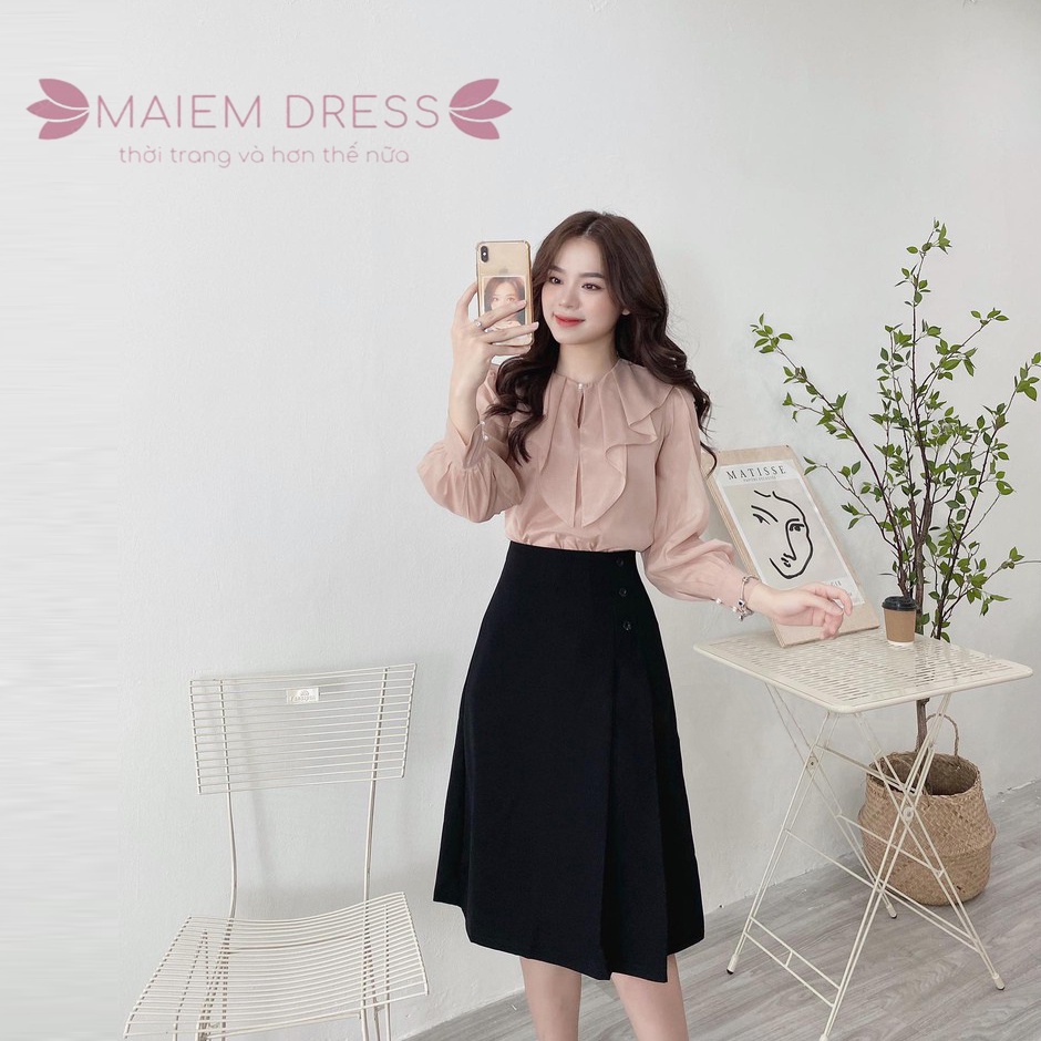 Áo sơ mi  nữ dài tay cổ bèo công sở Hàn Quốc 2 lớp MAIEMDRESS