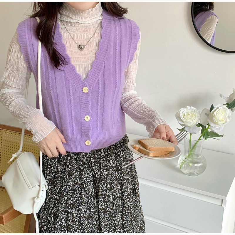 SUXI Áo Sweater Dệt Kim Không Tay Dáng Rộng Màu Sắc Đơn Giản Phong Cách Hàn Quốc