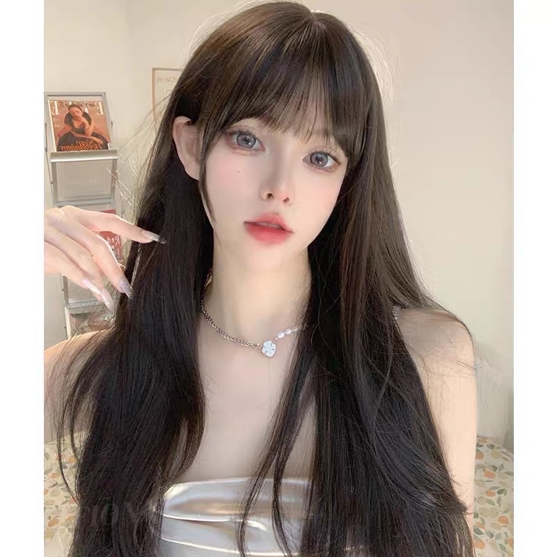 Tóc giả nữ nguyên đầu cụp dài chất sợi tơ nhân tạo kèm wig đội tóc
