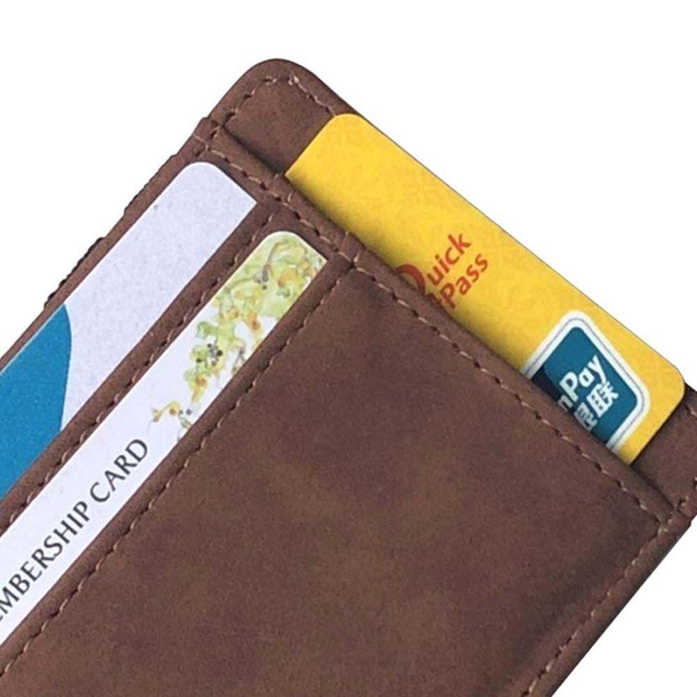 NEEDWAY Mini Magic Money Clip Multi Slot Men Card Holder Slim Wallet Zipper Bag Coin Purse Card Case Business Card Cover PU Leather Coin Pocket ID Card Holder/Multicolor