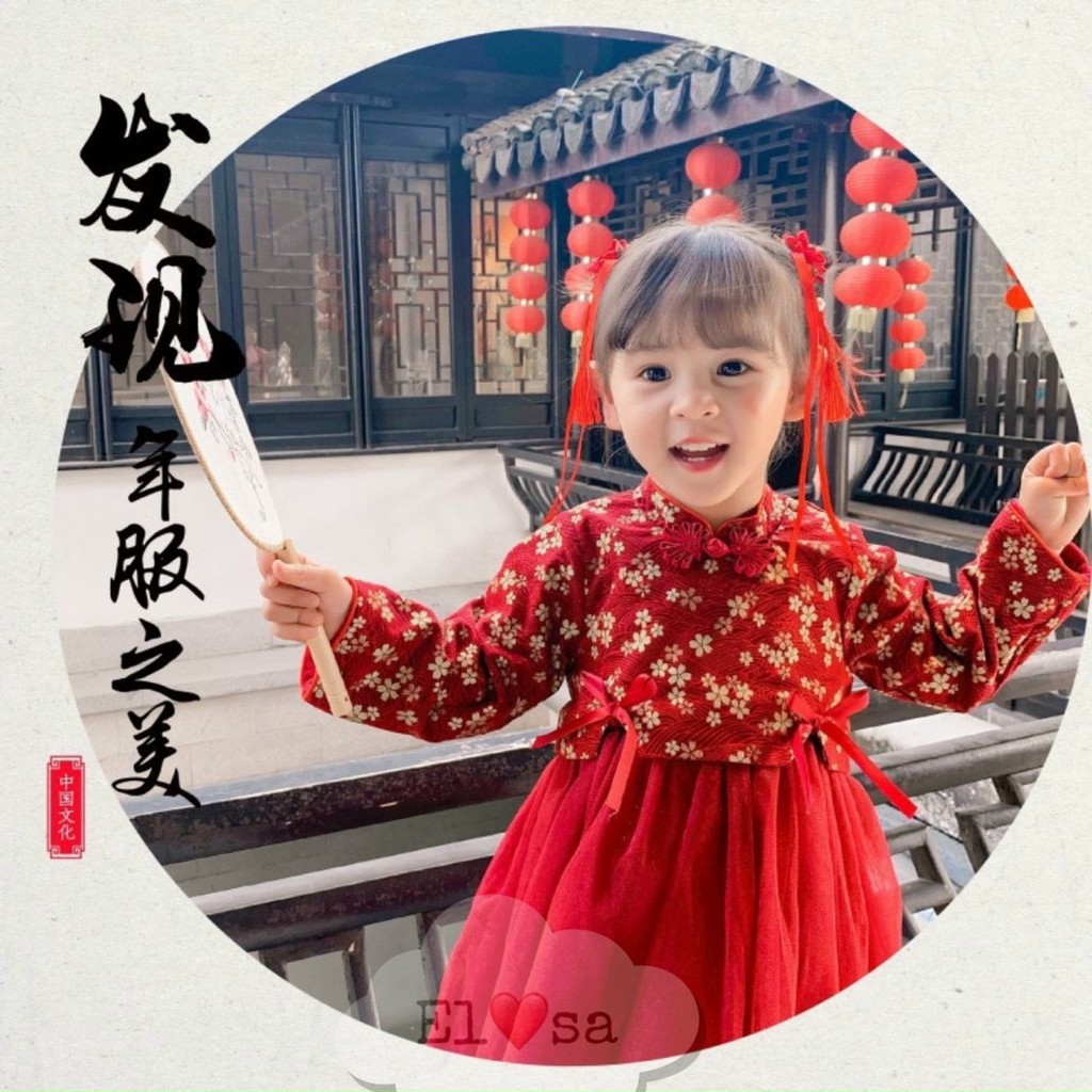 SET VÁY CÔNG CHÚA PHỐI GẤM ĐỎ CỔ TÀU CHO BÉ GÁI -AT8500