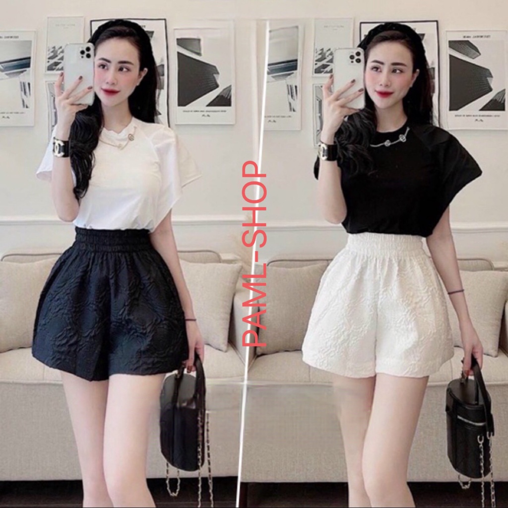 Quần short nữ dập nổi 3D xốp phồng hàng đẹp xinh xắn - Quần sooc xốp hoa phối nhiều kiểu áo năng động