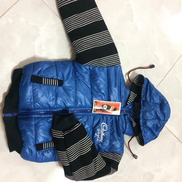 Áo khoác phao lót lông 2 màu xanh đen cho bé 10-30kg