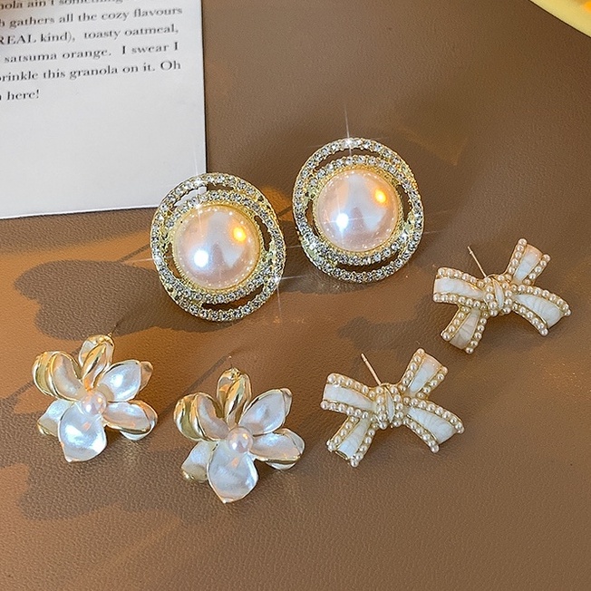 Set 3 Khuyên Tai Đính Hạt Ngọc Trai Phong Cách Vintage