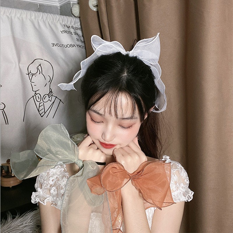 Dây buộc tóc nơ scrunchies vải organza mềm mại dành cho nữ phong cách Hàn Quốc; S12 - MOZETO