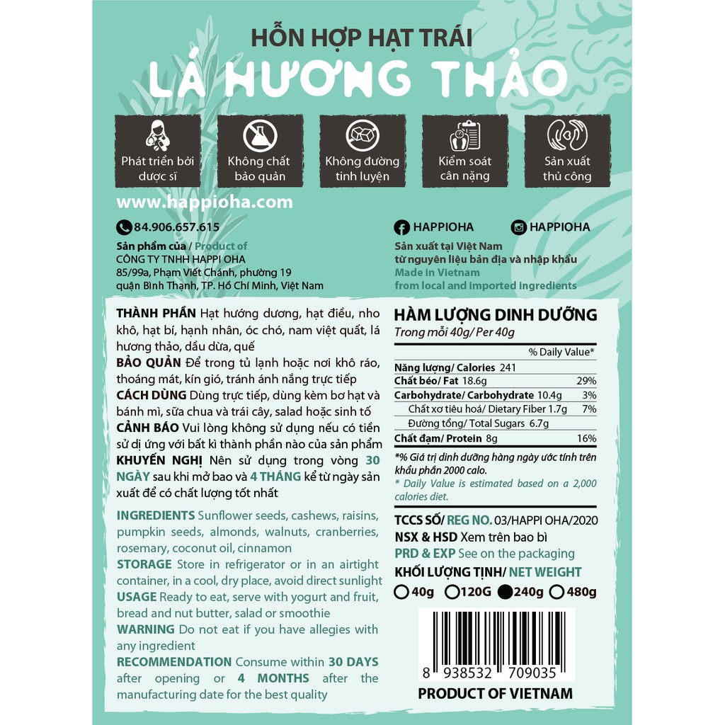 Hạt mix hương thảo Rosemary 240g/400g - HAPPI OHA Granola | BigBuy360 - bigbuy360.vn