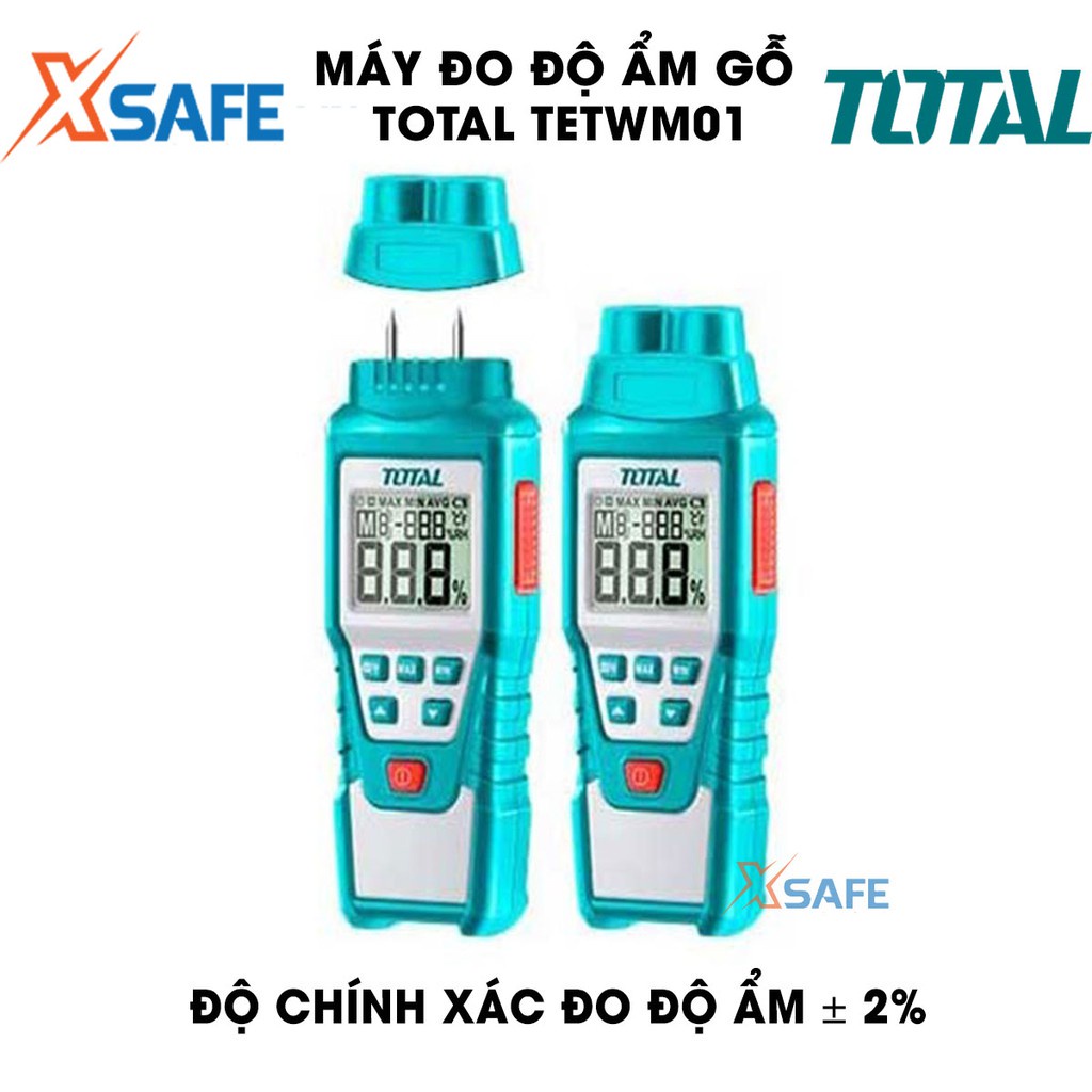 Máy đo độ ẩm gỗ TOTAL TETWM01 màn hình LCD Thiết bị đo độ ẩm gỗ cầm tay phạm vi đo từ 2 đến 70%, thời gian đáp ứng &lt;1s