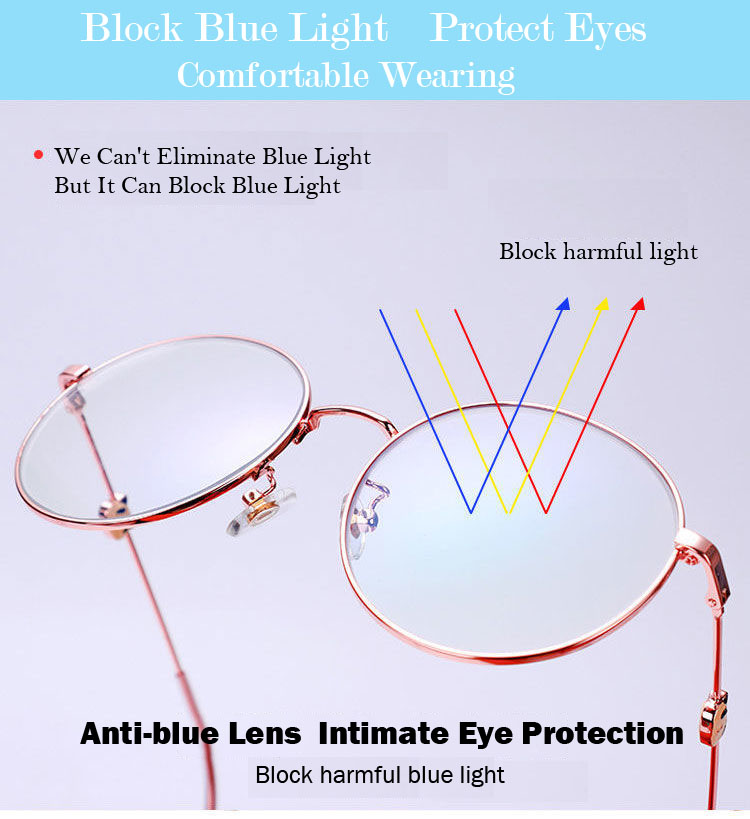 Mắt kính gọng tròn kim loại chống ánh sáng xanh thời trang cho nữ