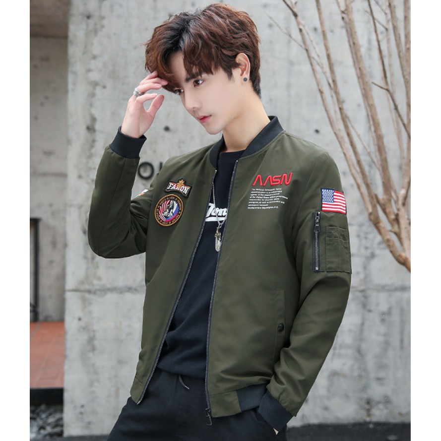 Ao khoác nam thêu logo ngực và tay, túi khóa phối tay hàng đẹp bao chất