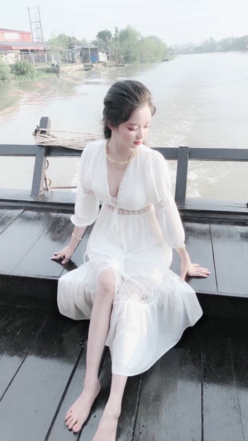 SALE Đầm maxi ren trắng, đầm cưới, đi biển, đầm dự tiệc kèm video ảnh thật trải sàn | BigBuy360 - bigbuy360.vn