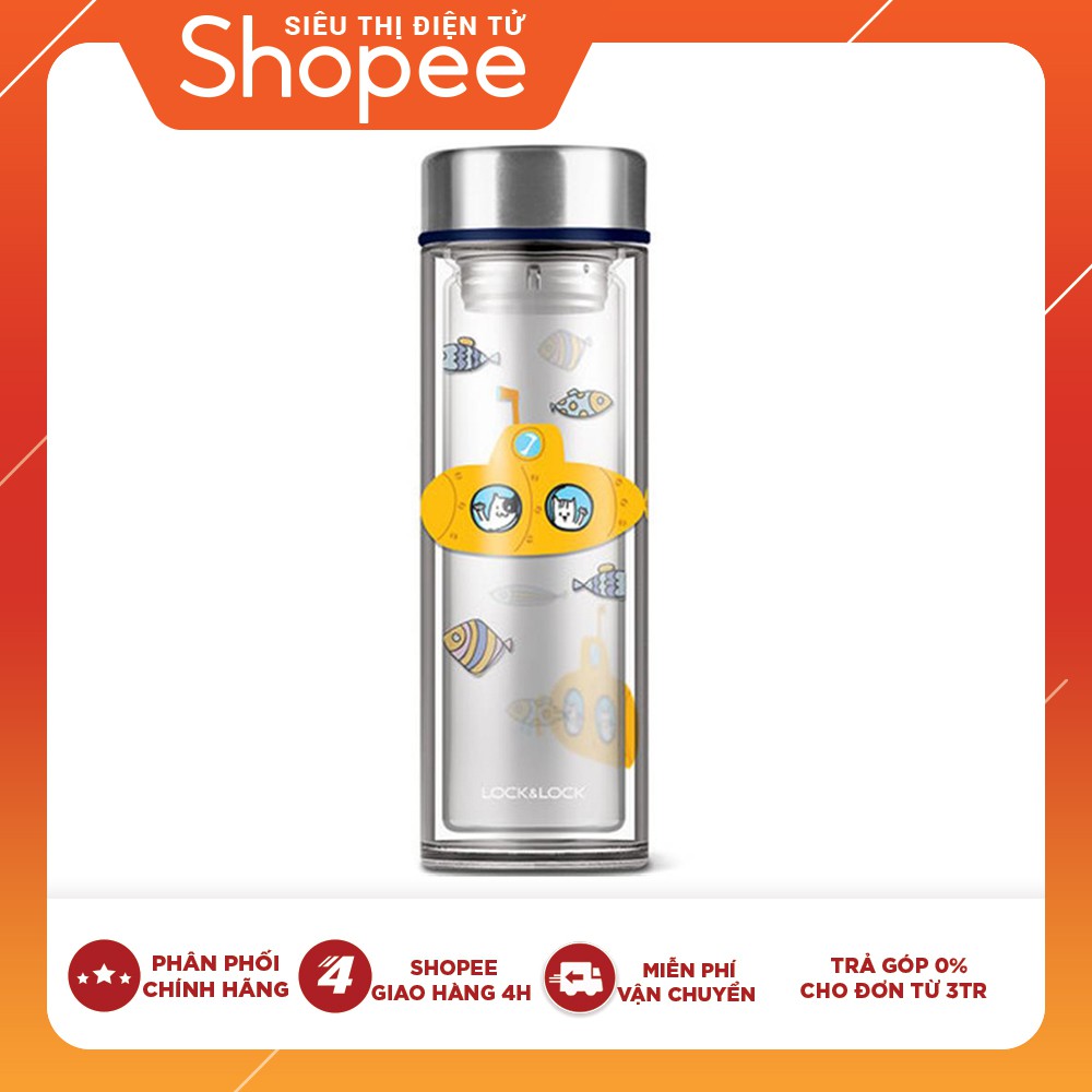 Bình nước thủy tinh chịu nhiệt Lock & Lock, 320ml, có họa tiết màu vàng LLG627