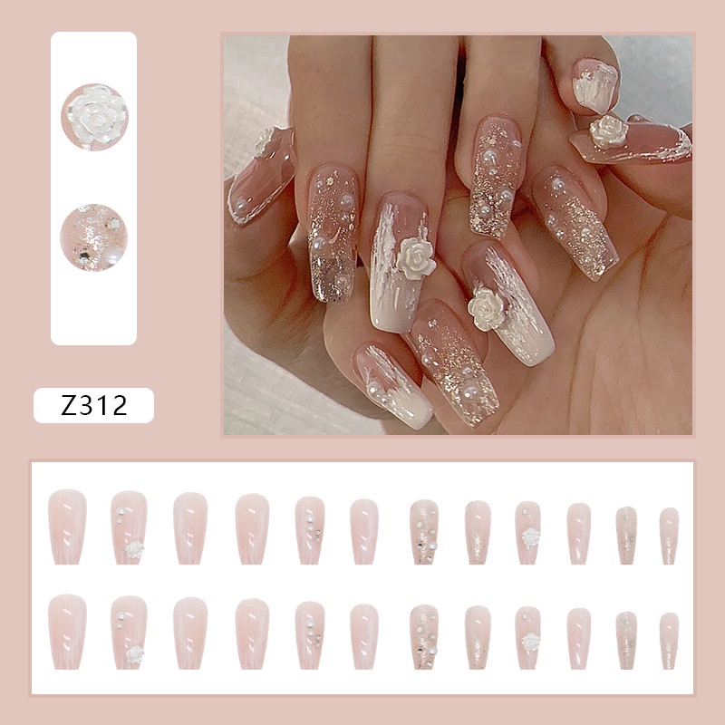 Set 24 Móng Tay Giả Màu Đen / Hoa Bướm Đính Keo Thời Trang