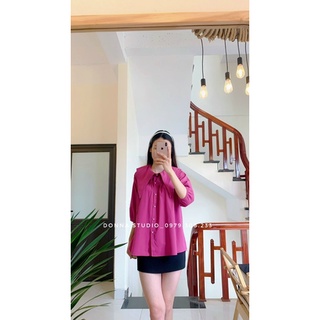 Áo sơ mi cộc tay nữ cổ lá nhiều màu tay bồng