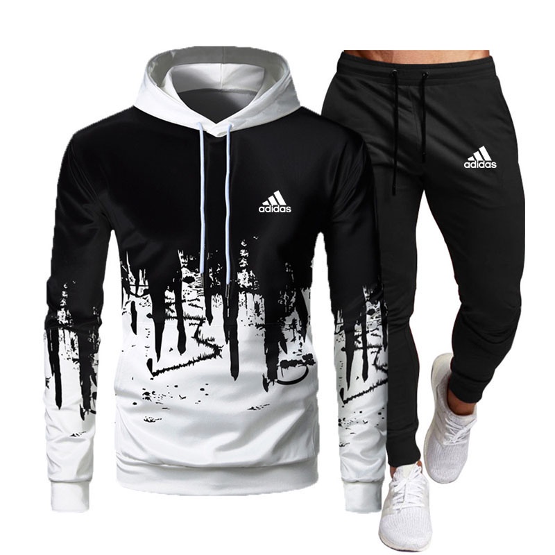 Set áo hoodie và quần dài thể thao Adidas thời trang thu đông cho nam