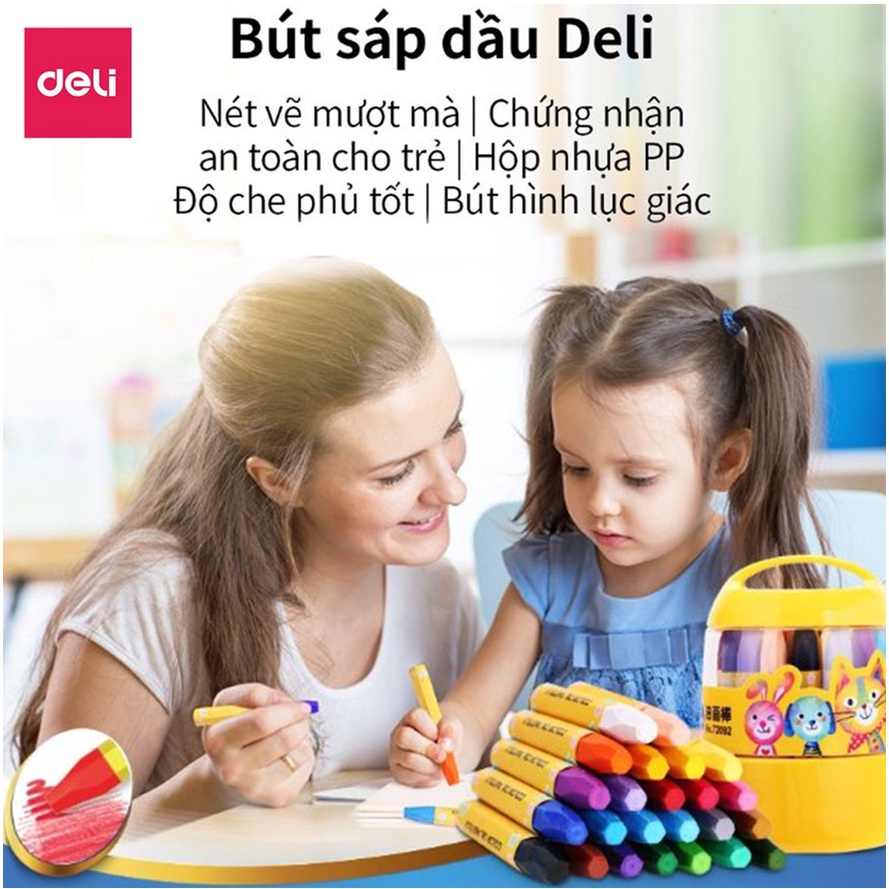 Sáp màu dầu cốc Deli - màu sắc tươi sáng, an toàn trẻ nhỏ -12/18/24 màu - 72090/72091/72092 Diệp Lạc